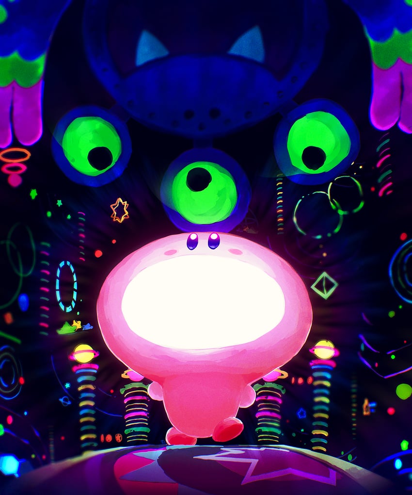 kirby, light-bulb mouth, and surprise alien board (kirby and 1 more) drawn by suyasuyabi