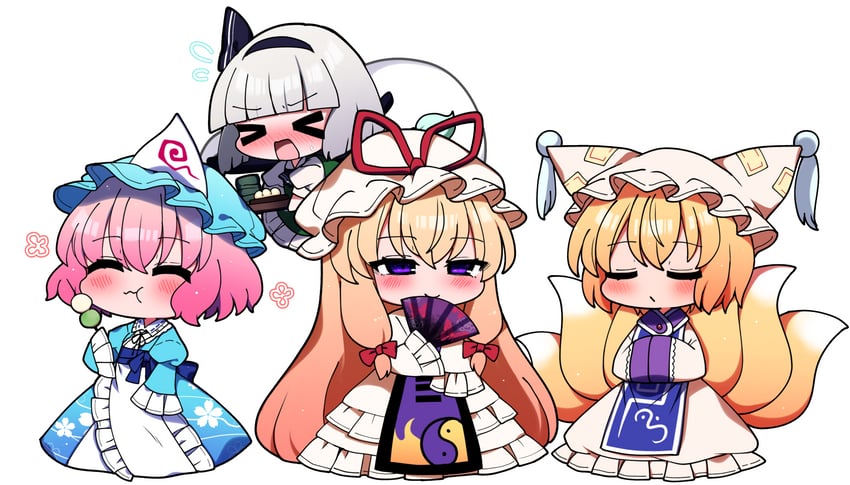 konpaku youmu, yakumo yukari, saigyouji yuyuko, and yakumo ran (touhou) drawn by you_(noanoamoemoe)