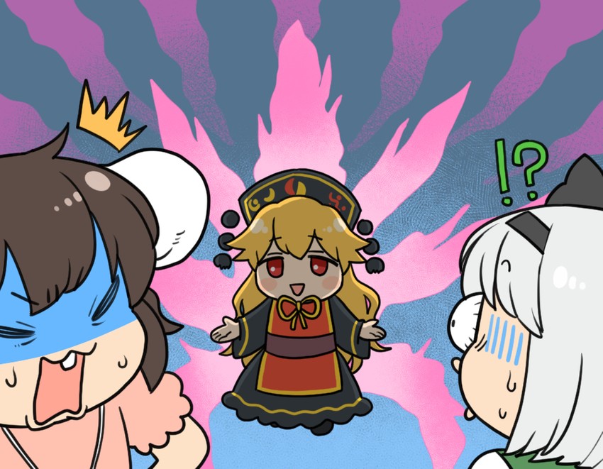 konpaku youmu, inaba tewi, and junko (touhou) drawn by koyama_shigeru