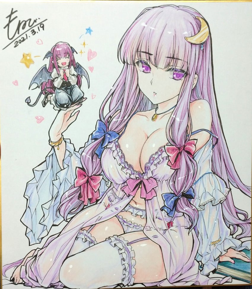 patchouli knowledge and koakuma (touhou) drawn by monety