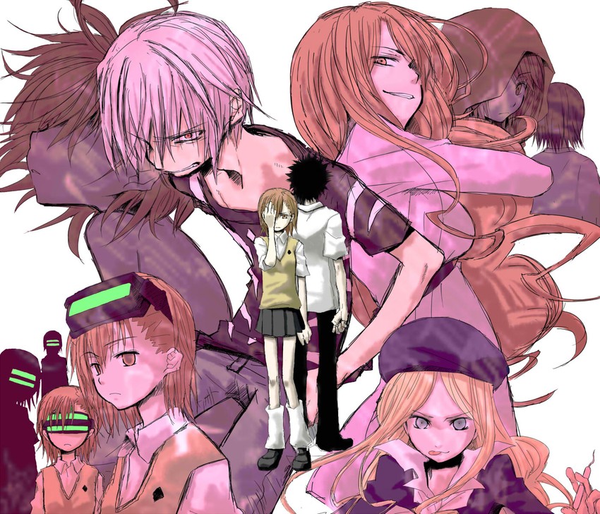 misaka mikoto, kamijou touma, accelerator, last order, misaka imouto, and 4 more (toaru majutsu no index and 2 more) drawn by eerr