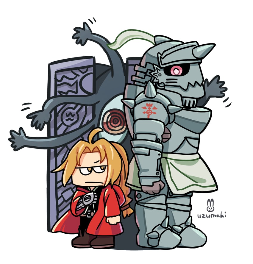 edward elric, alphonse elric, and truth (fullmetal alchemist) drawn by uzumaki_osushi