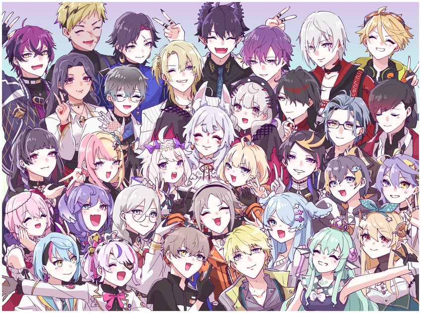 elira pendora, selen tatsuki, pomu rainpuff, enna alouette, finana ryugu, and 28 more (nijisanji and 1 more) drawn by dp_tkmn