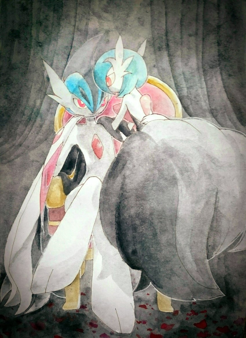gardevoir, mega gardevoir, gallade, and mega gallade (pokemon) drawn by blue_sketch247