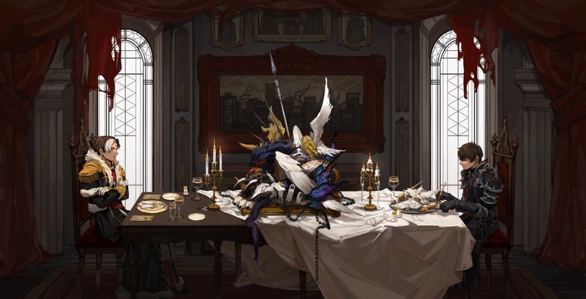 warrior of light, adventurer, emet-selch, and dark knight (final fantasy and 1 more) drawn by lenereco