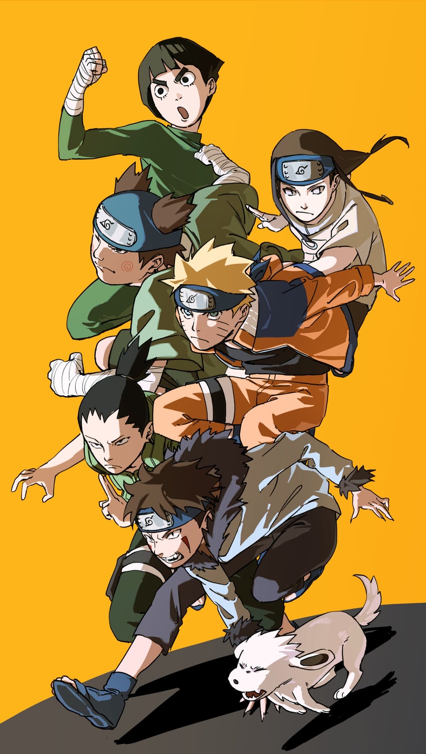 uzumaki naruto, nara shikamaru, rock lee, hyuuga neji, inuzuka kiba, and 2 more (naruto) drawn by pnpk_1013