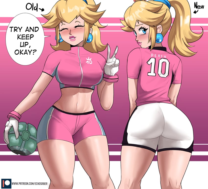 princess peach and striker peach (mario and 2 more) drawn by echo_saber