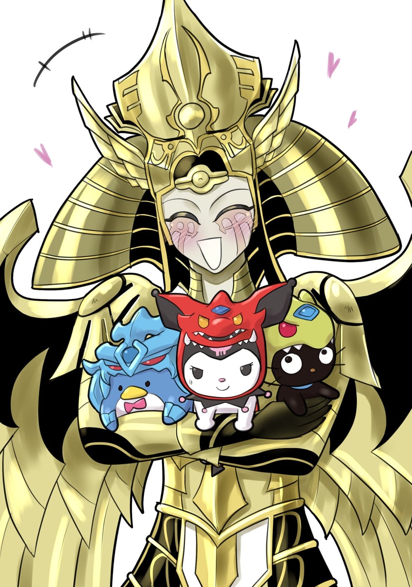 kuromi, osiris the sky dragon, tuxedo sam, the winged dragon of ra, obelisk the tormentor, and 2 more (yu-gi-oh! and 2 more) drawn by go_madare