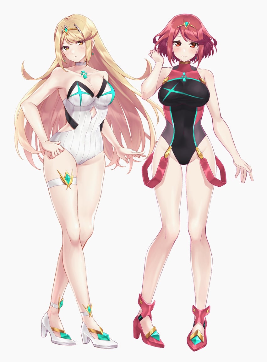 pyra and mythra (xenoblade chronicles and 1 more) drawn by shinae