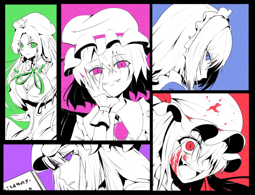 remilia scarlet, flandre scarlet, izayoi sakuya, patchouli knowledge, and hong meiling (touhou and 1 more) drawn by mendou_jun