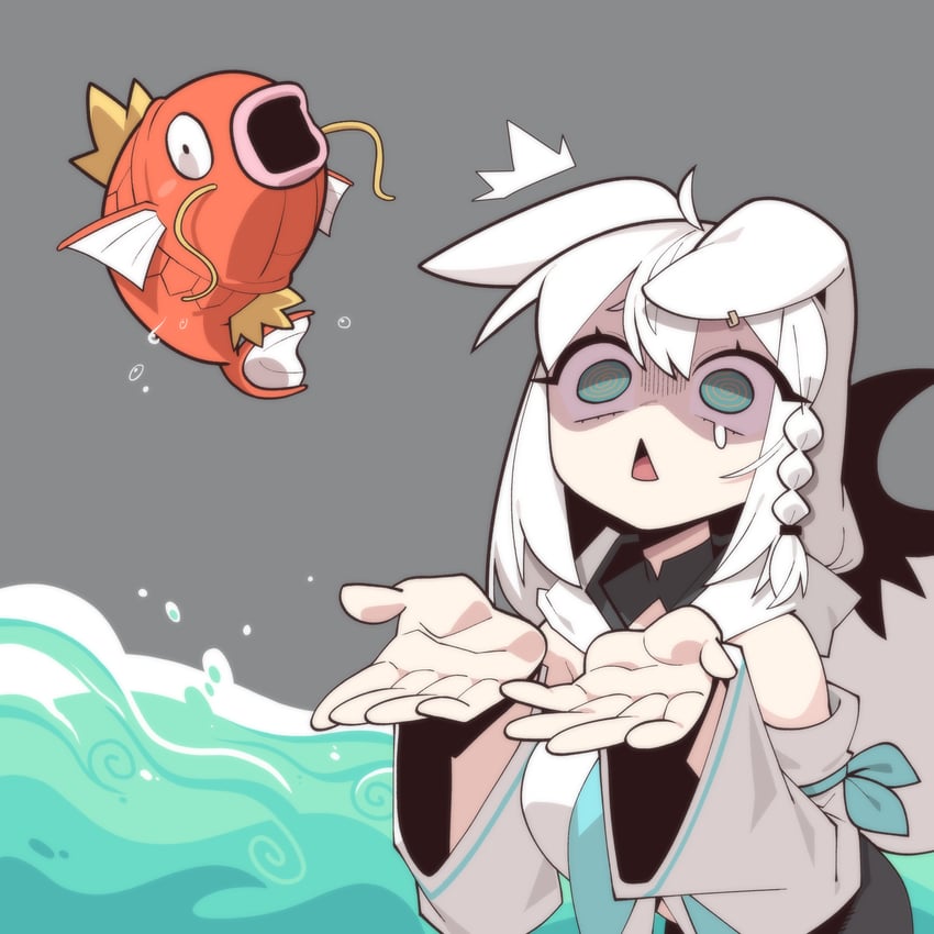 shirakami fubuki and magikarp (pokemon and 1 more) drawn by cocomayo29_(tomato)