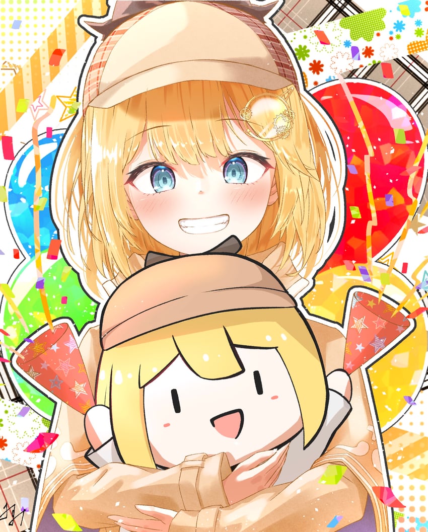 watson amelia and smol ame (hololive and 1 more) drawn by u_da_desu