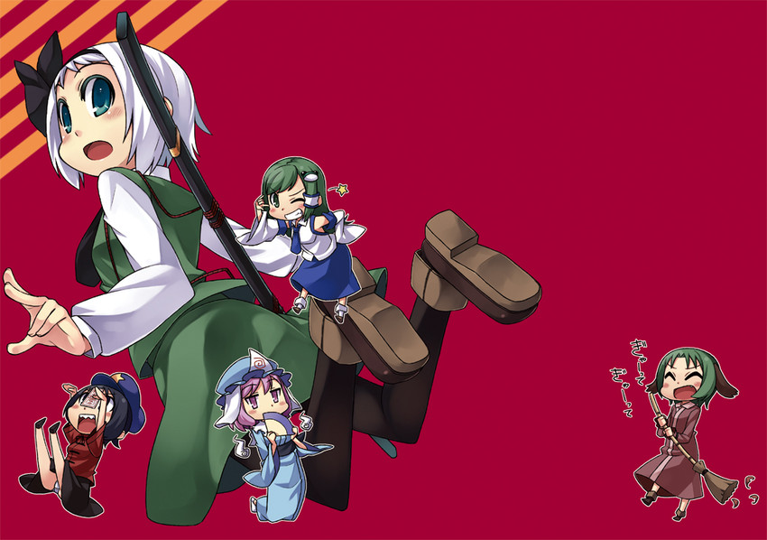 kochiya sanae, konpaku youmu, saigyouji yuyuko, miyako yoshika, and kasodani kyouko (touhou) drawn by chacha_(tyatya)