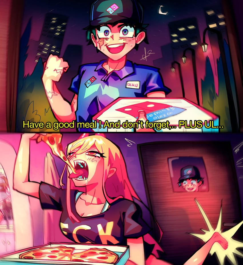 son goku, midoriya izuku, and power (boku no hero academia and 3 more) drawn by alpharecdyt