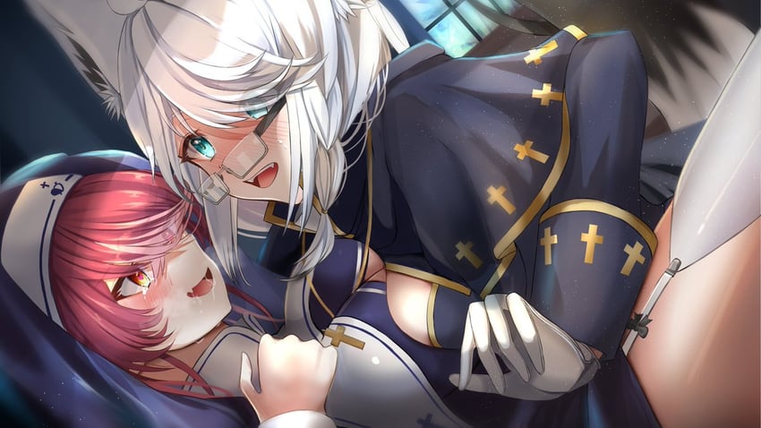 houshou marine and shirakami fubuki (hololive) drawn by mikazuki_cocolo