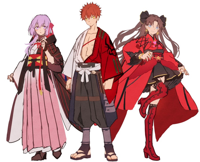 tohsaka rin, emiya shirou, matou sakura, and senji muramasa (fate and 2 more) drawn by hakusai_(tiahszld)
