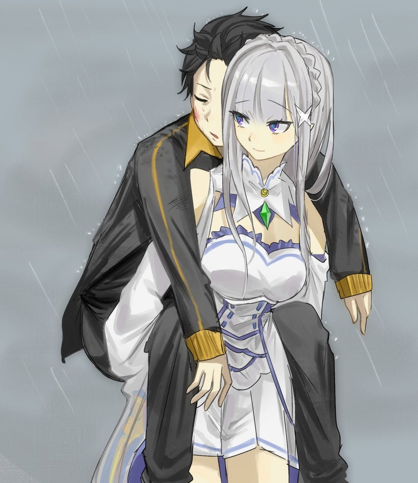 emilia and natsuki subaru (re:zero kara hajimeru isekai seikatsu) drawn by kulame
