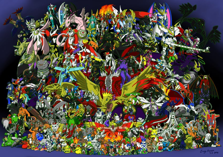 angewomon, renamon, tailmon, agumon, omegamon, and 220 more (digimon and 1 more) drawn by sary_scraps