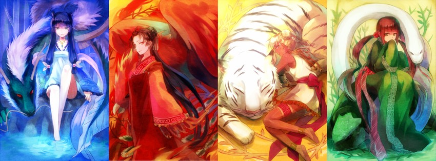 byakko, genbu, suzaku, and seiryuu (original and 1 more) drawn by shion_(kizuro)