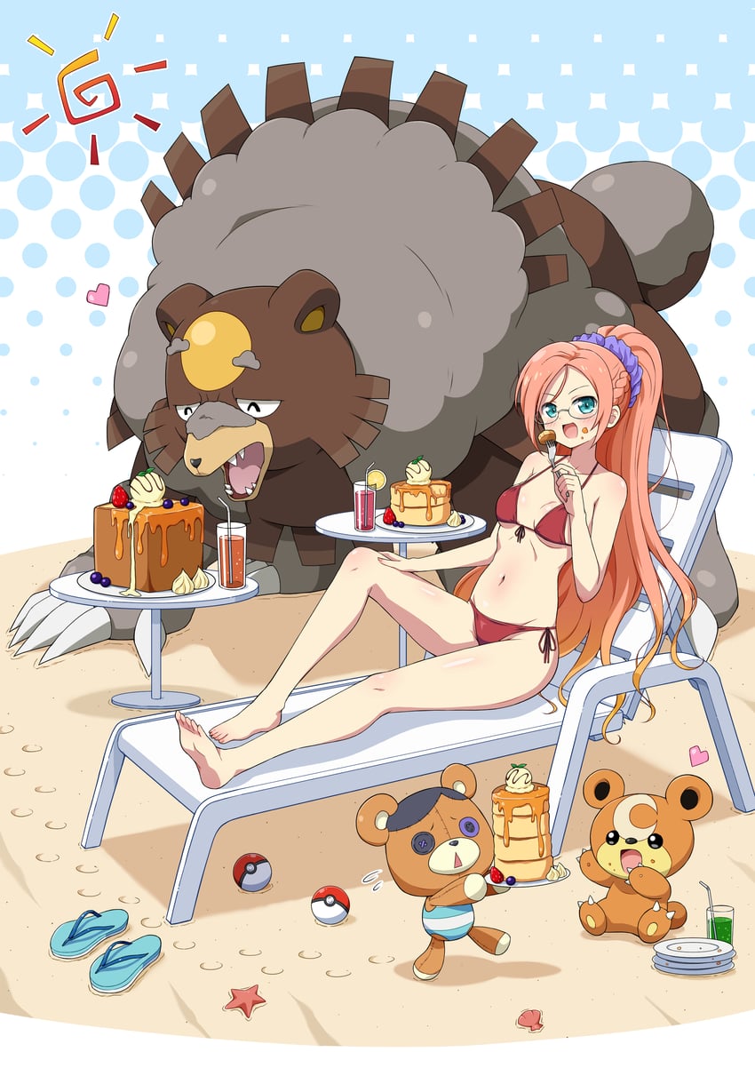 teddiursa, ursaluna, ranmaru, and kumapooh (pokemon and 2 more) drawn by eggman_(ni_tamagoex)