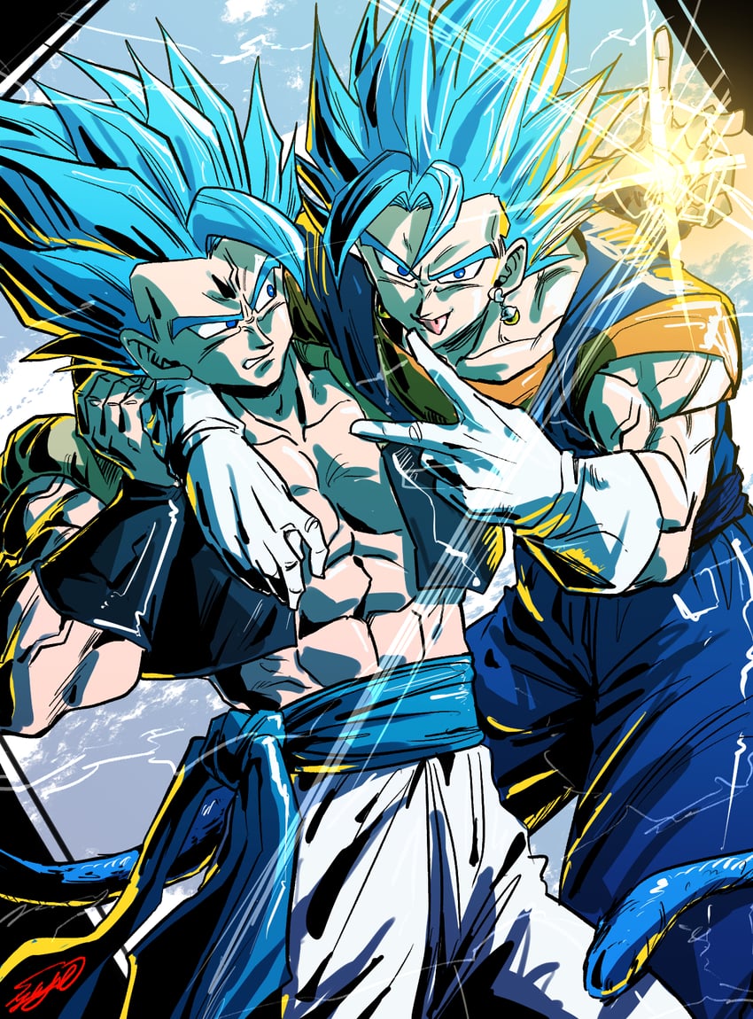 gogeta and vegetto (dragon ball and 1 more) drawn by stynl_f