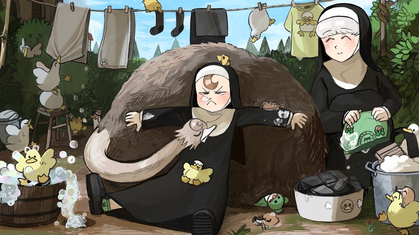 froggy nun and sheep nun (little nuns) drawn by diva_(hyxpk)