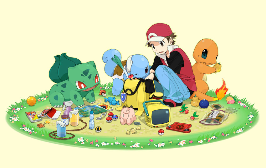 pikachu, red, bulbasaur, squirtle, charmander, and 1 more (pokemon and 2 more) drawn by agemono