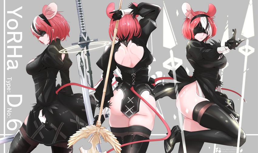 2b and hakos baelz (hololive and 3 more) drawn by the_raineman