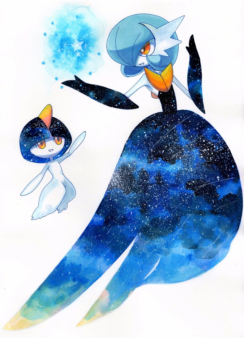 gardevoir, mega gardevoir, and ralts (pokemon) drawn by yuka_(yukaaaaaaa0705)