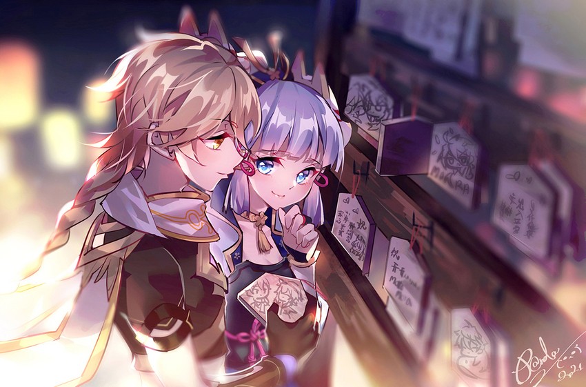 lumine, aether, and kamisato ayaka (genshin impact) drawn by kawaii2penguin