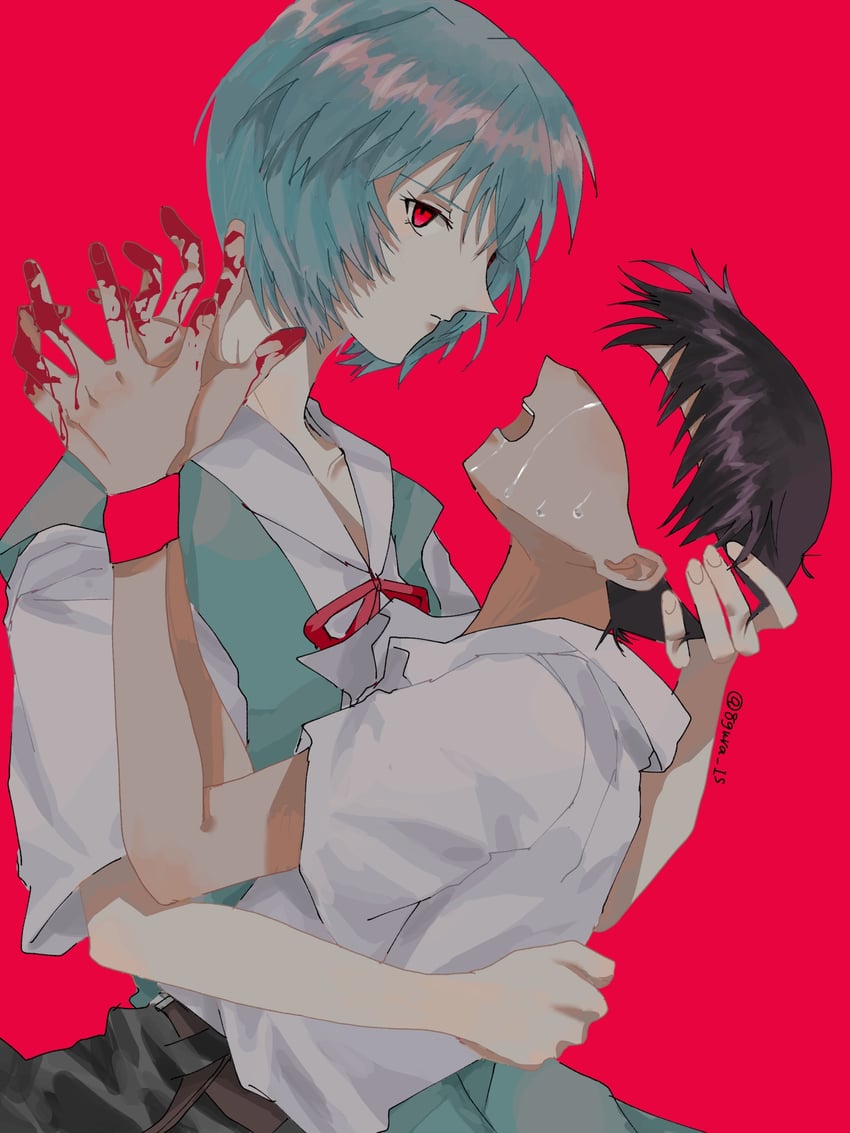 ayanami rei and ikari shinji (neon genesis evangelion) drawn by 8gura_is