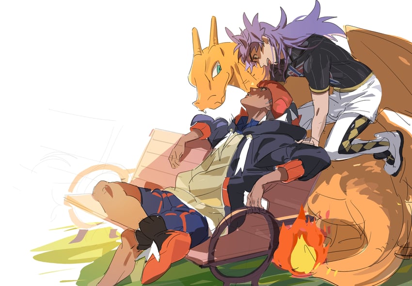 leon, raihan, and charizard (pokemon and 1 more) drawn by ch_walnut