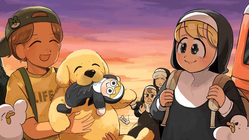 clumsy nun, froggy nun, and sheep nun (little nuns) drawn by diva_(hyxpk)