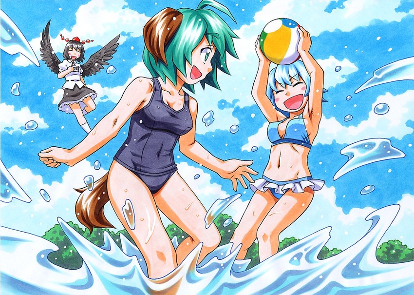 shameimaru aya, tatara kogasa, and kasodani kyouko (touhou) drawn by kawachi_koorogi