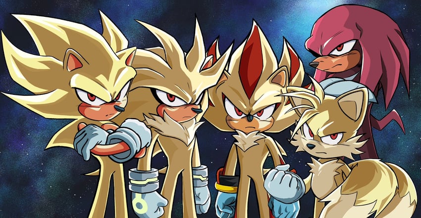 sonic the hedgehog, shadow the hedgehog, tails, knuckles the echidna, silver the hedgehog, and 5 more (dragon ball and 2 more) drawn by chiquito06120