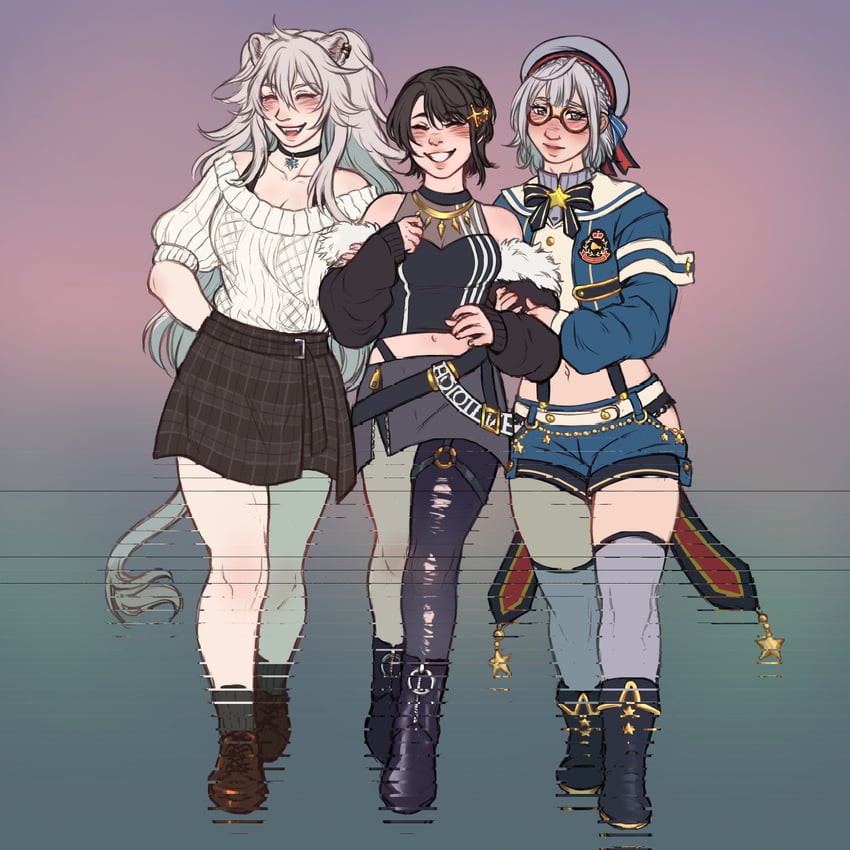 oozora subaru, shirogane noel, and shishiro botan (hololive) drawn by murasaki-yuri