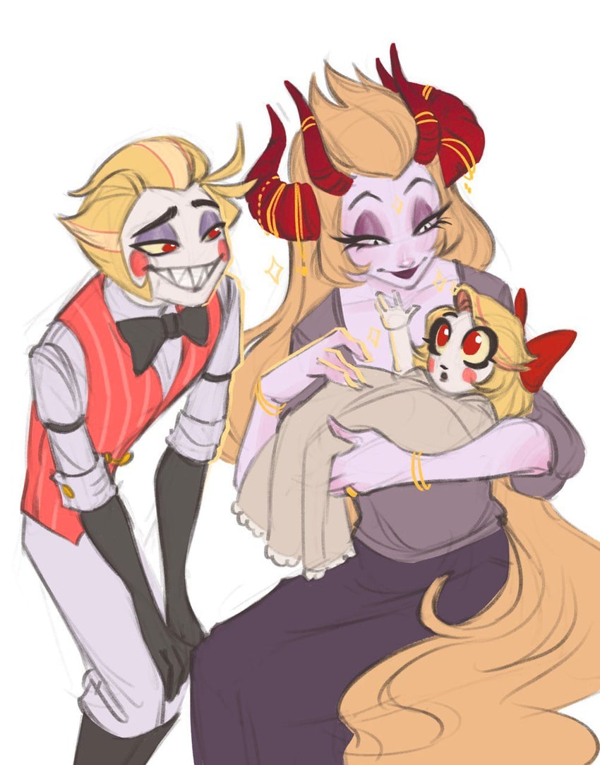 lucifer morningstar, charlie morningstar, and lilith (hazbin hotel) drawn by hero_of_badass