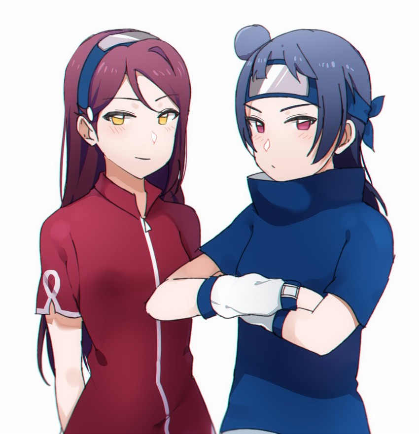 tsushima yoshiko, haruno sakura, sakurauchi riko, and uchiha sasuke (love live! and 2 more) drawn by sellel