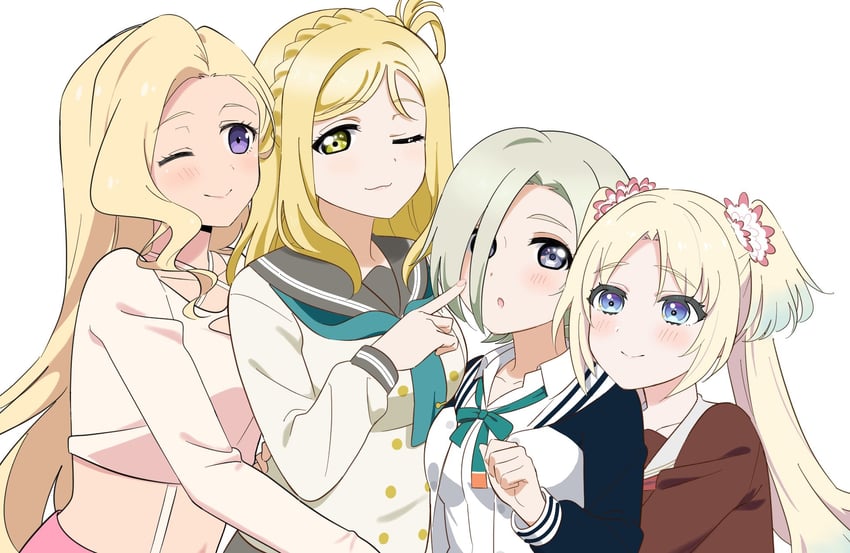 osawa rurino, ohara mari, mia taylor, and konohana aurora (love live! and 4 more) drawn by daleka333