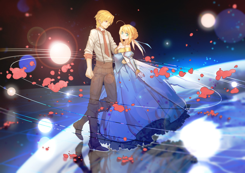 artoria pendragon, saber, and gilgamesh (fate and 1 more) drawn by lilin99jh