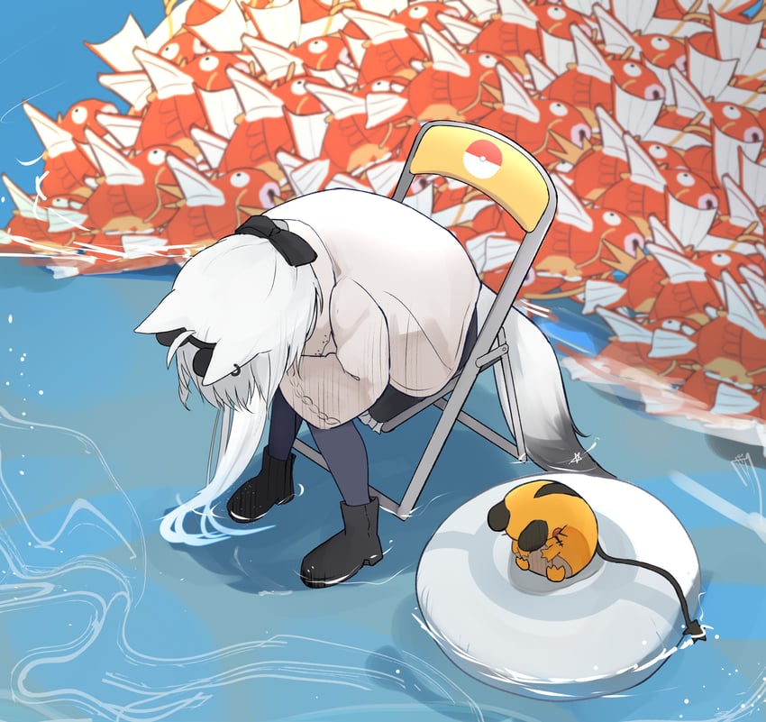 shirakami fubuki, magikarp, and dedenne (pokemon and 2 more) drawn by shuuzo3