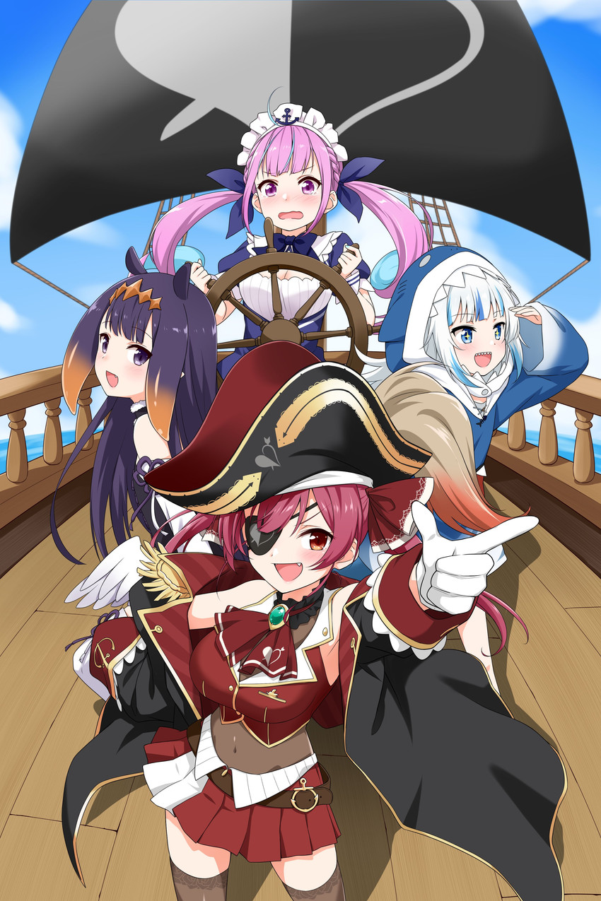 houshou marine, gawr gura, ninomae ina'nis, and minato aqua (hololive and 1 more) drawn by felutiahime