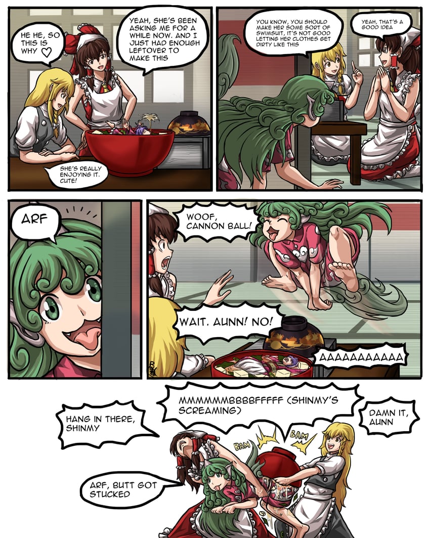 hakurei reimu, kirisame marisa, sukuna shinmyoumaru, and komano aunn (touhou) drawn by buhbuhbored