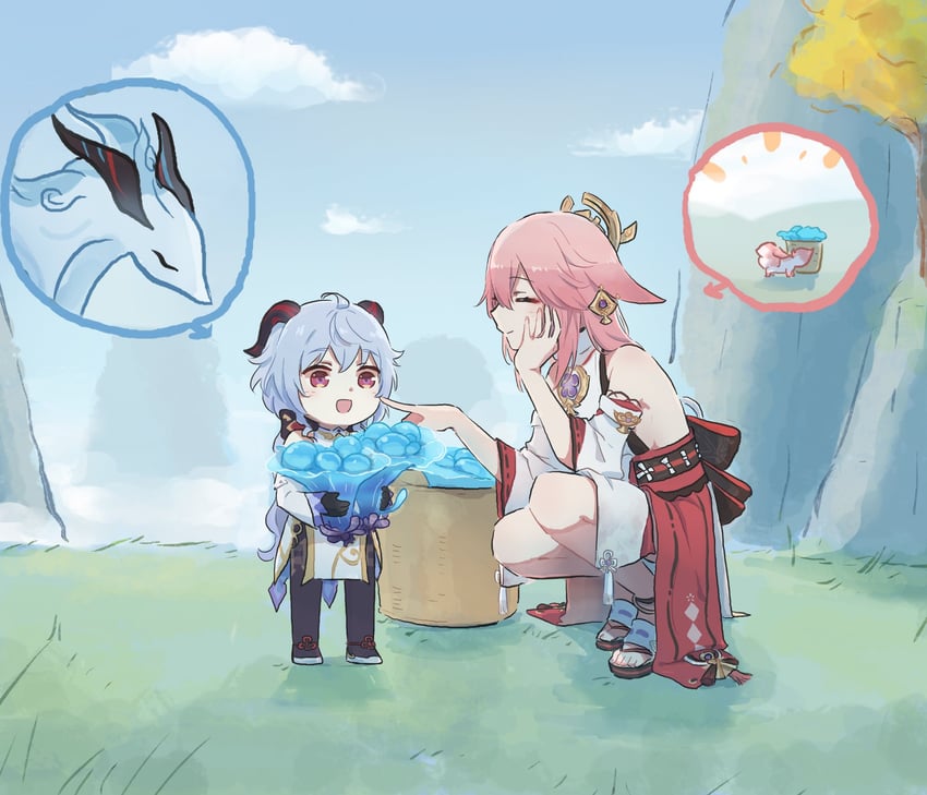 ganyu and yae miko (genshin impact) drawn by xinzoruo