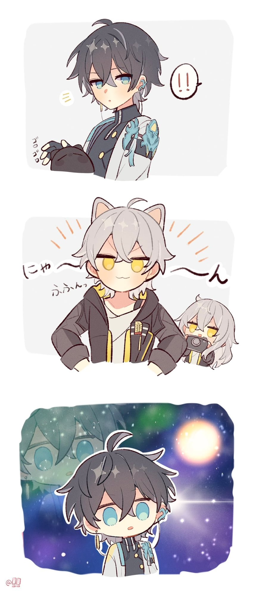 trailblazer, stelle, caelus, and dan heng (honkai and 1 more) drawn by !!_(p7kwzcwyyhxsz6u)