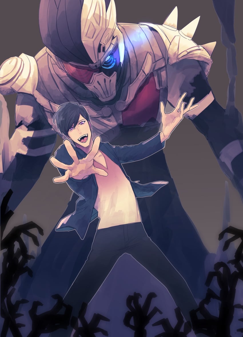 kamen rider genm, dangerous zombie level x, and dan kuroto (kamen rider and 1 more) drawn by nbk_(yamazakinobeko)