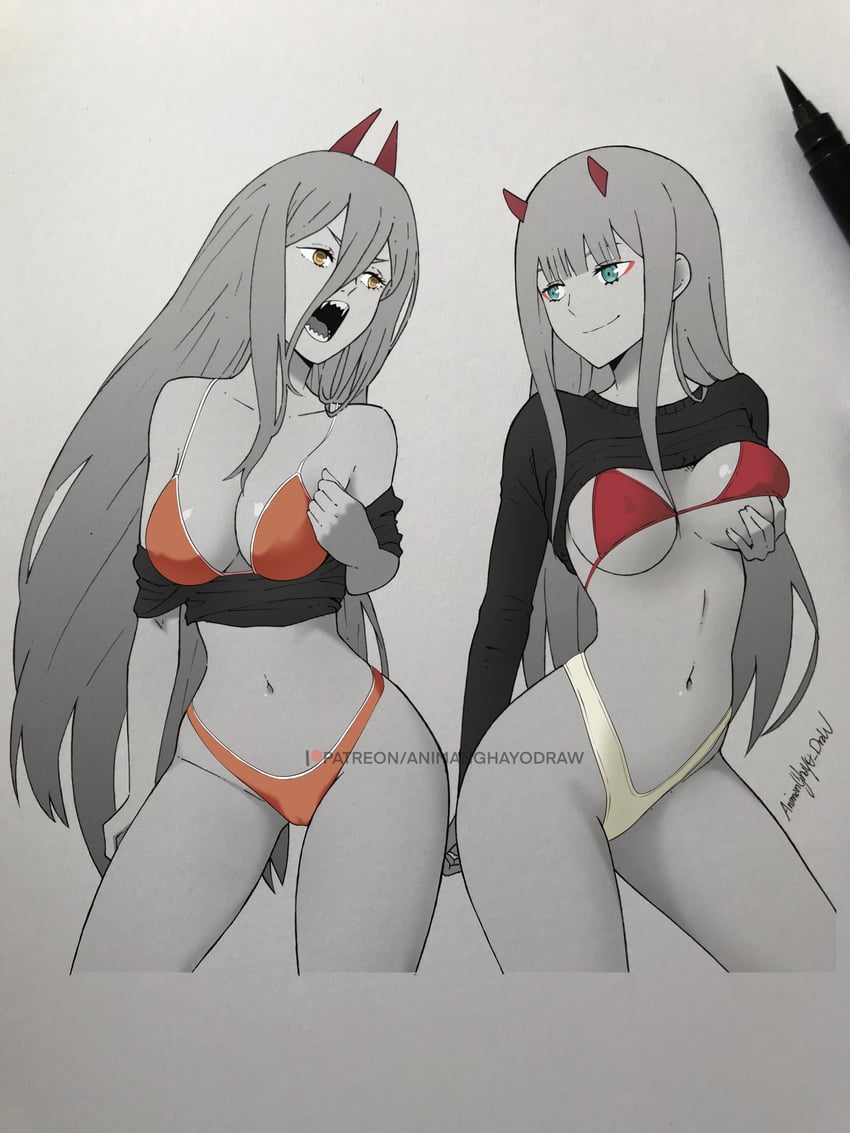 power and zero two (chainsaw man and 1 more) drawn by animanghayo
