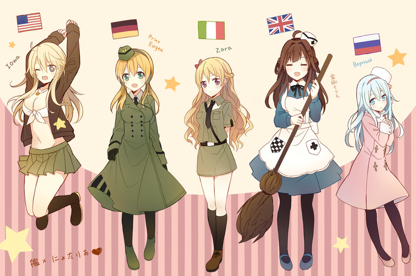 hibiki, kongou, prinz eugen, iowa, verniy, and 6 more (kantai collection and 1 more) drawn by yimu