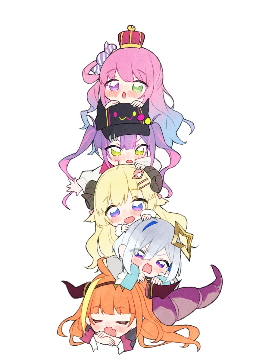 tokoyami towa, amane kanata, kiryu coco, tsunomaki watame, himemori luna, and 1 more (hololive) drawn by neru_(flareuptf1)