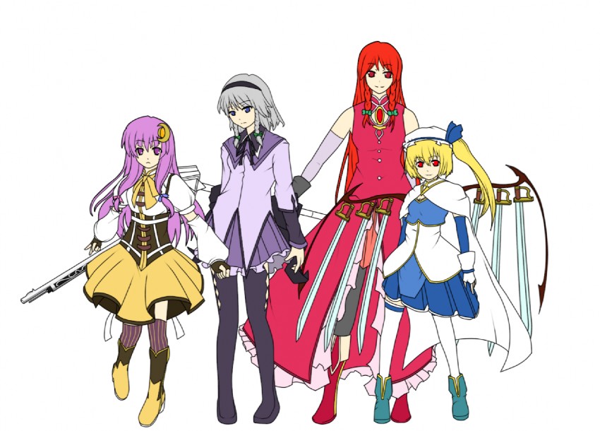 flandre scarlet, izayoi sakuya, patchouli knowledge, akemi homura, hong meiling, and 3 more (touhou and 1 more) drawn by aniki26